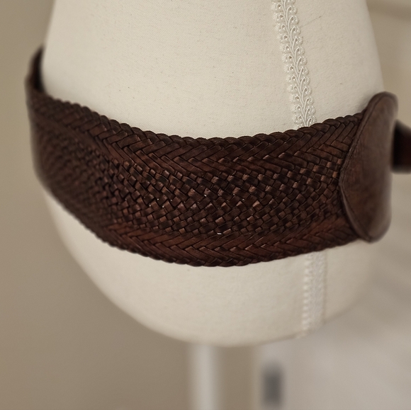 Vintage Genuine Leather Wide Brown Braided Waist Belt - Women Accessories - Picture 6 of 9